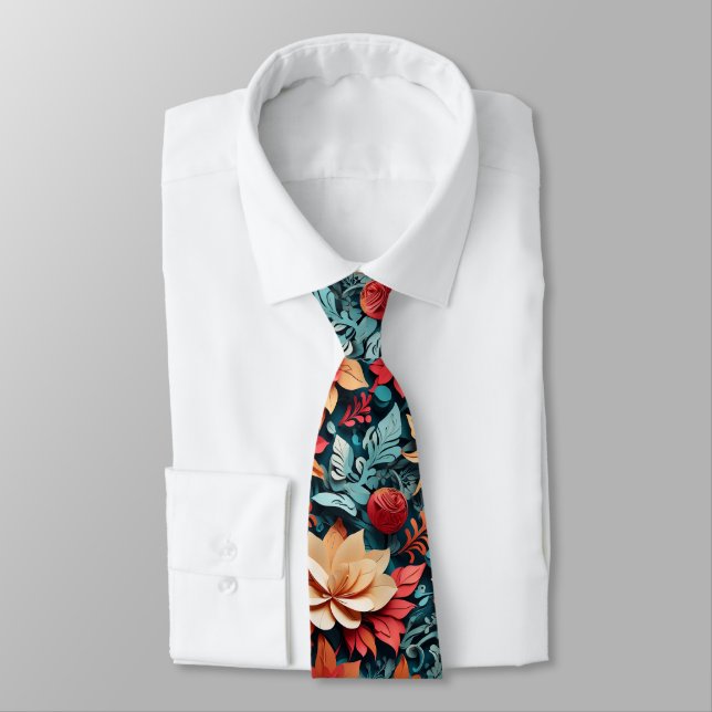 Festive Winter Floral Elegance Tie (Tied)