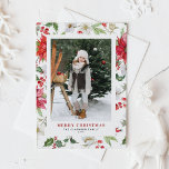 Festive Winter Floral Pattern Christmas Photo Holiday Postcard<br><div class="desc">Merry Christmas! Give warm holiday greetings to your family and friends with this customizable photo Christmas postcard. It features watercolor botanical pattern of red poinsettia, winterberries, holies, paperwhites and greenery accents. Personalize this watercolor Christmas postcard by adding your own details. This floral Christmas postcard is available in a variety of...</div>