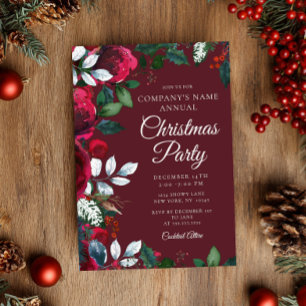 Festive Winter Floral Work Christmas Party Invitation