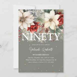 Festive Winter Florals 90th Birthday Invitation