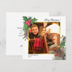 Festive Winter Foliage Holly Berries & Pine Photo Holiday Card
