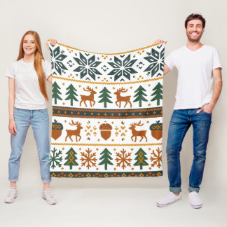 Festive Winter Forest Pattern Fleece Blanket