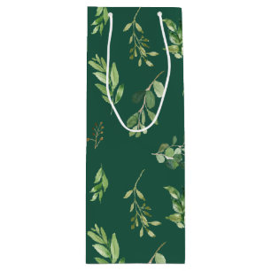 Festive Winter Greenery Botanicals Holiday  Wine Gift Bag