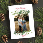 Festive Winter Greenery Elegant Botanical 1 Photo Holiday Card<br><div class="desc">This elegant holiday photo card features a beautiful photo border of watercolor foliage paired with modern calligraphy script. This design accommodates one vertical photo. The backer is a classic white which is also customizable. Additional text and/or photos can be added to the back by using the "design tool".</div>