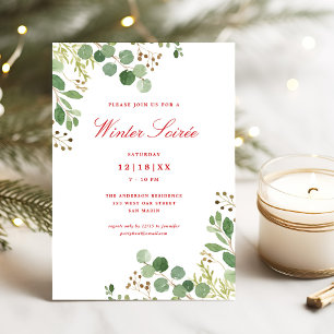 Festive Winter Greenery Elegant Botanical Party Holiday Card