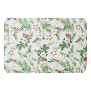 Festive Winter Holiday Botanicals  Bath Mat