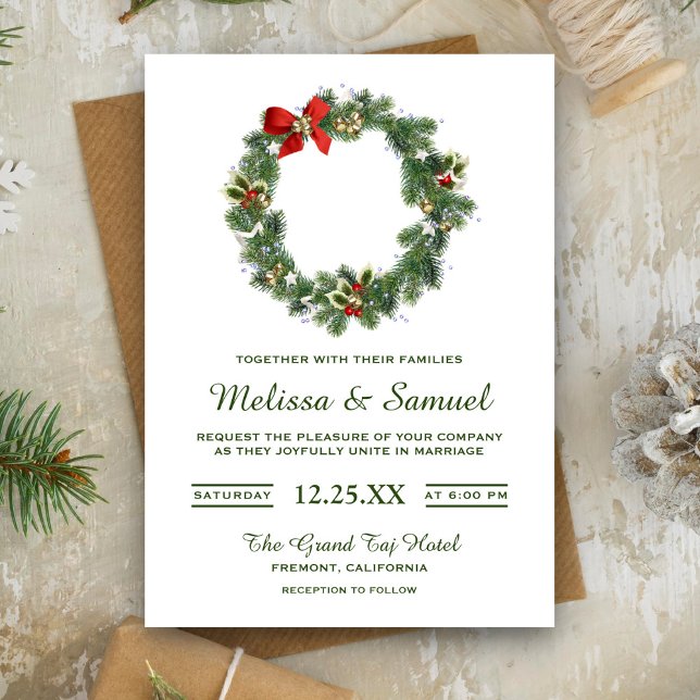 Festive Winter Holiday Christmas Wreath Wedding Invitation (Creator Uploaded)