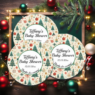 Festive Winter Pattern Baby Shower  Classic Round Sticker