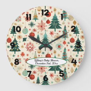 Festive Winter Pattern Baby Shower  Large Clock