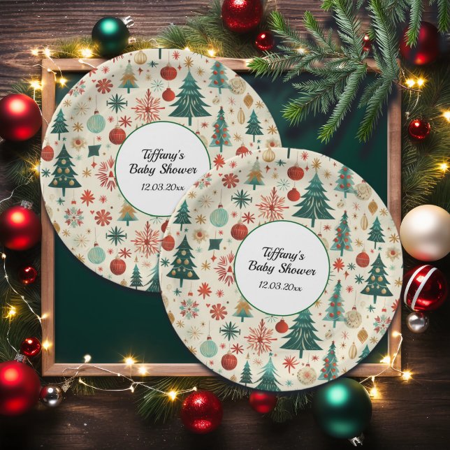 Festive Winter Pattern Baby Shower  Paper Plate (Creator Uploaded)