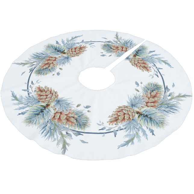 Festive Winter Pine and Evergreens Brushed Polyester Tree Skirt (Angled)