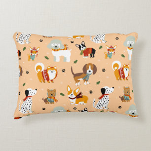 Festive Winter Puppy Scarves Accent Pillow