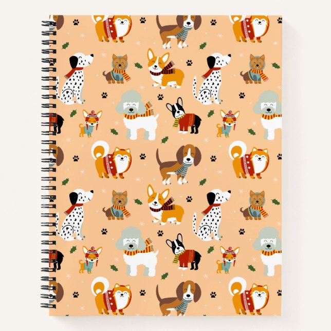 Festive Winter Puppy Scarves Notebook (Front)