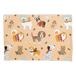 Festive Winter Puppy Scarves Pillowcase