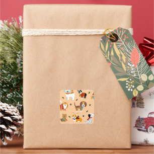 Festive Winter Puppy Scarves Square Sticker