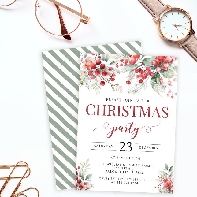 Festive winter red green Christmas party Invitation (Creator Uploaded)