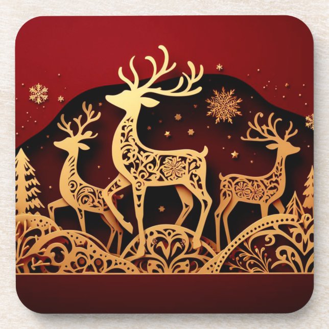 Festive Winter Reindeer – Ornate Forest Coaster (Front)
