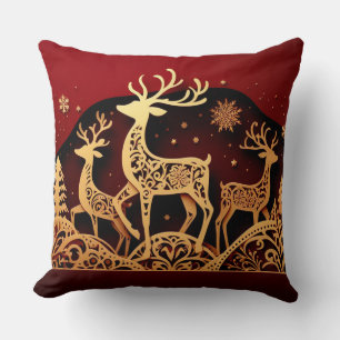 Festive Winter Reindeer – Ornate Forest Throw Pillow