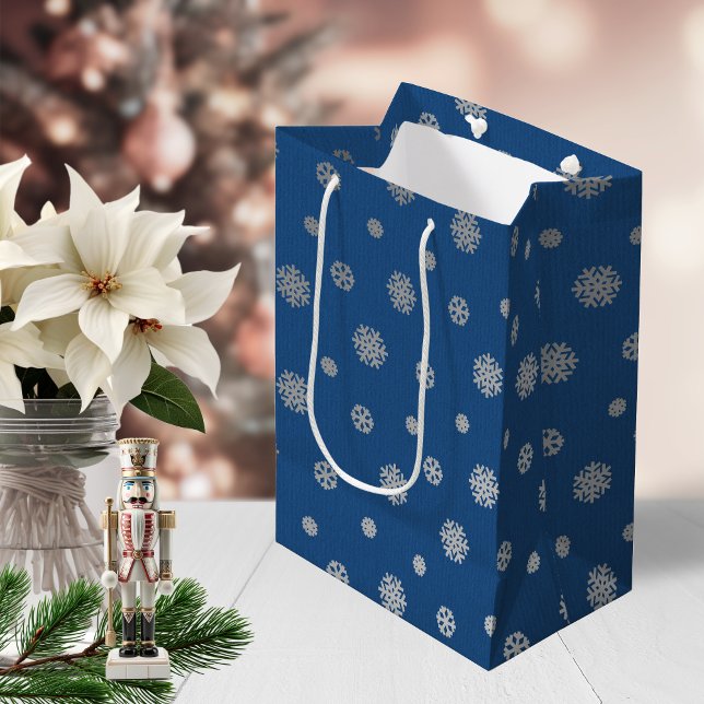 Festive Winter Silver Blue Snowflakes Holiday Medium Gift Bag (Festive Winter Silver Blue Snowflakes Holiday Medium Gift Bag)