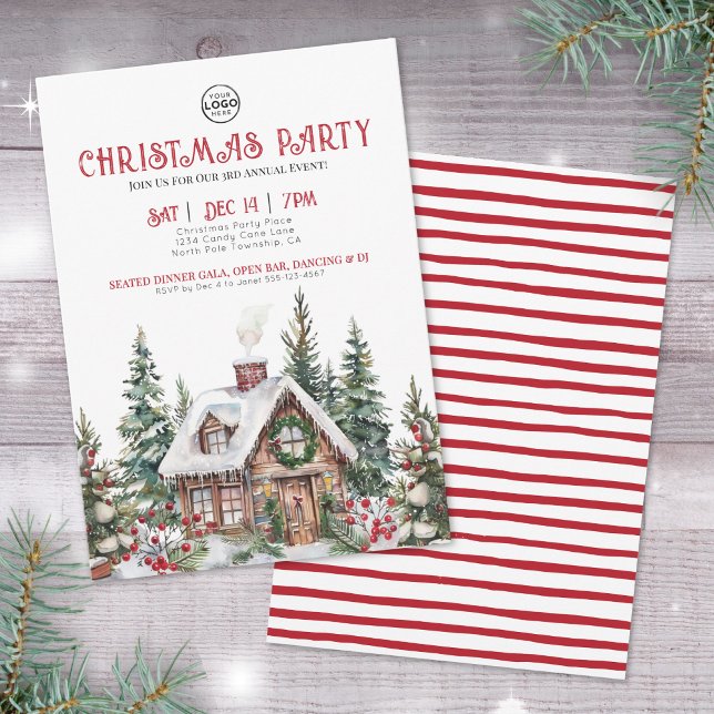 Festive Winter Watercolor Business Christmas Party Invitation (Festive Winter Watercolor Business Christmas Party Invitation )