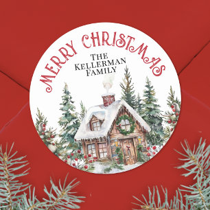 Festive Winter Watercolor Christmas Classic Round Sticker