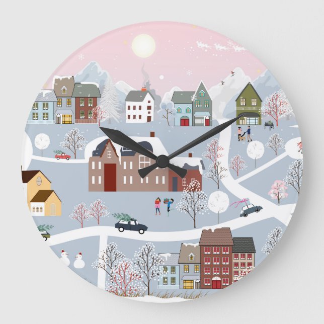 Festive Winter Wonderland: Nighttime Cityscape Large Clock (Front)