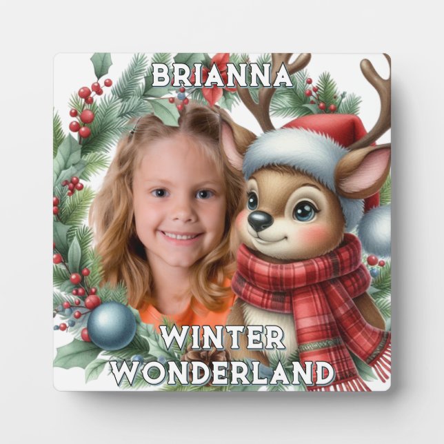 Festive "Winter Wonderland" Photo Reindeer Plaque (Front)