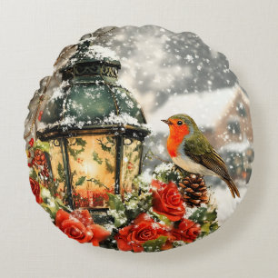 Festive Winter Wonderland Scene Round Pillow