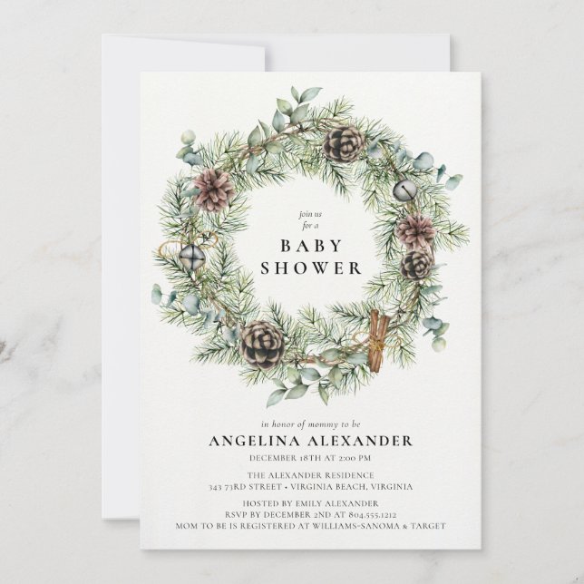 Festive Winter Wreath Baby Shower Invitation (Front)