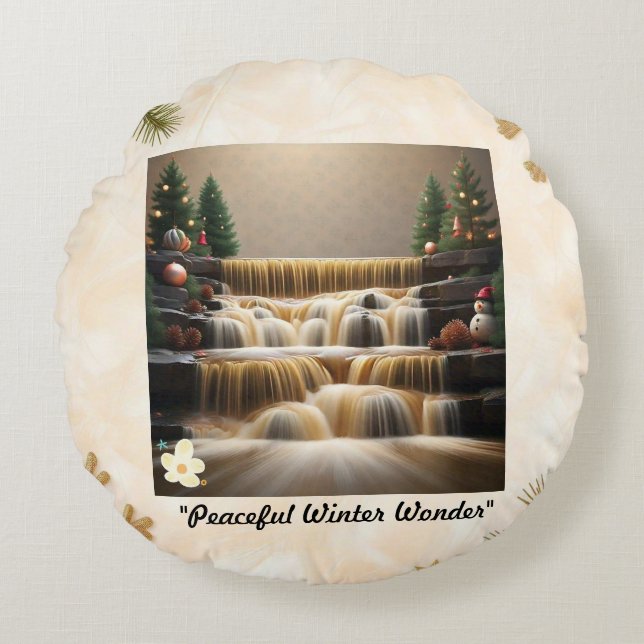 "Festive Winter's Delight" Round Pillow (Front)