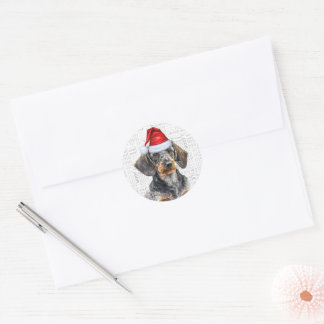 Festive Wirehair Dachshund Dog Woof Art Christmas Classic Round Sticker