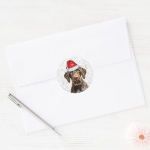 Festive Wirehaired Pointer Woof Word Art Christmas Classic Round Sticker