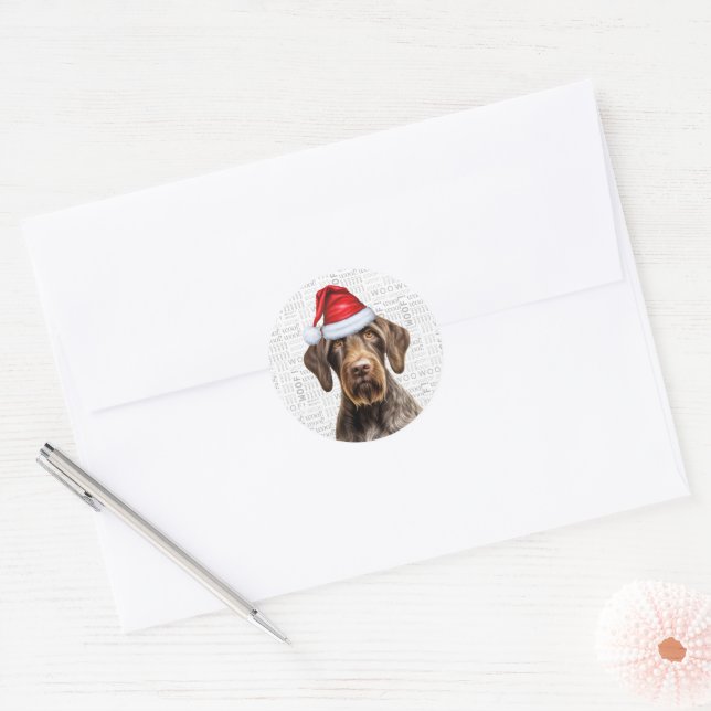 Festive Wirehaired Pointer Woof Word Art Christmas Classic Round Sticker (Envelope)
