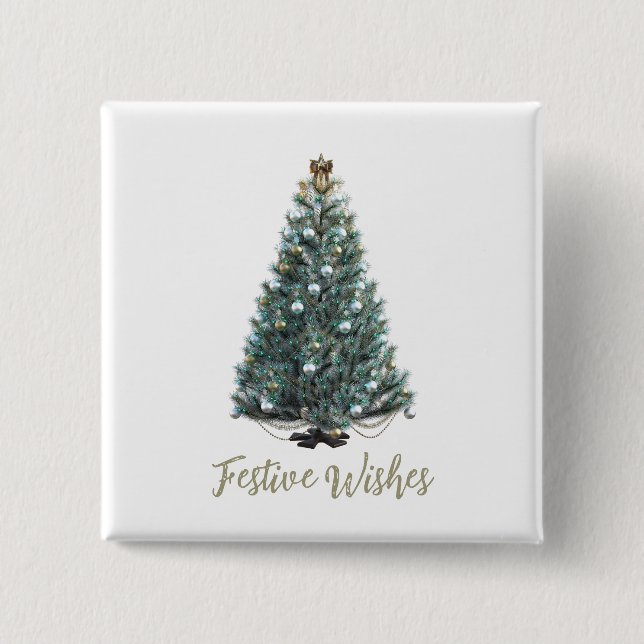 Festive Wishes. Christmas tree design 2 Inch Square Button (Front)