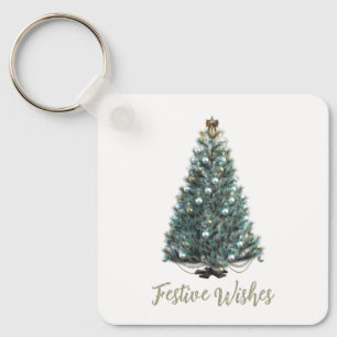 Festive Wishes. Christmas tree design Keychain