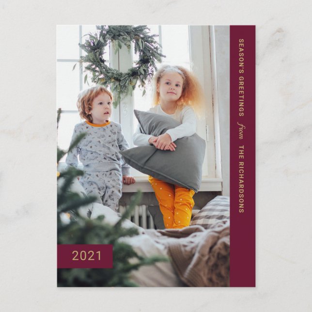 Festive Wishes | Modern One Photo Holiday Postcard (Front)