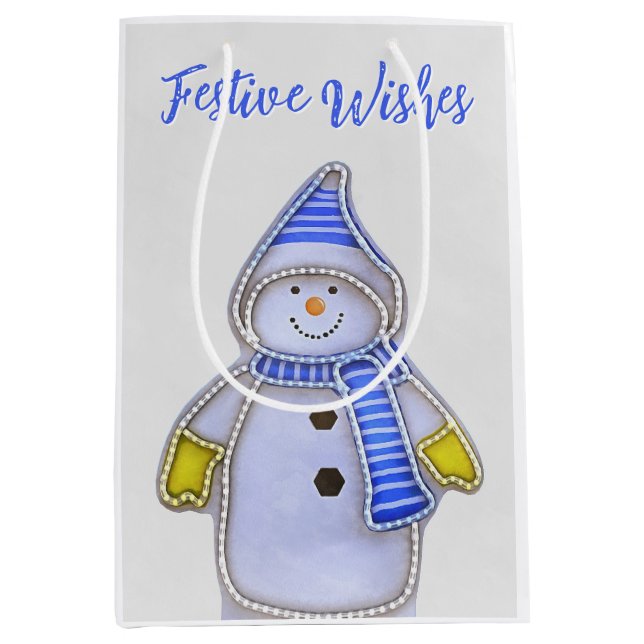 Festive Wishes. Snowman design Medium Gift Bag (Front)