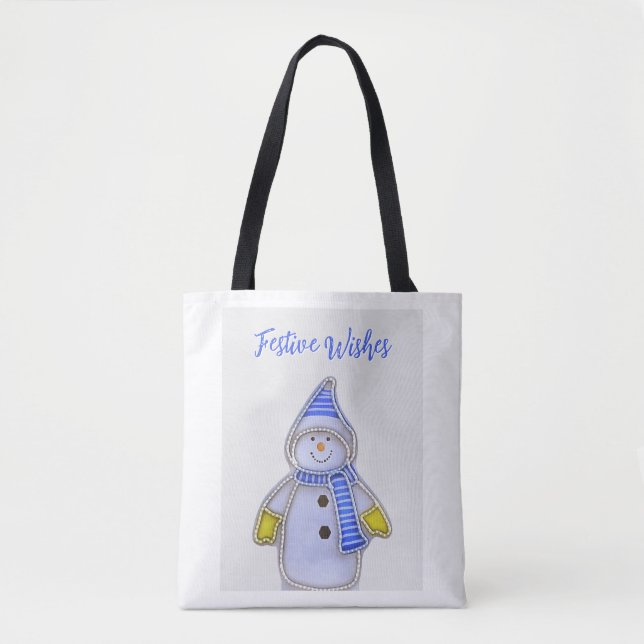 Festive Wishes. Snowman design Tote Bag (Front)
