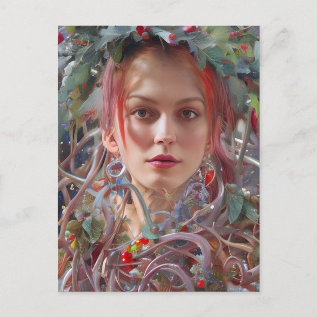 Festive Woman Dressed in Christmas Garland Postcard (Front)