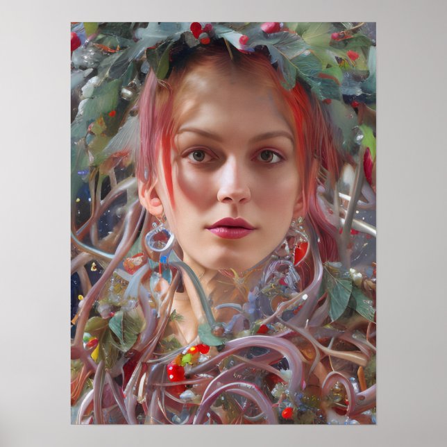 Festive Woman Dressed in Christmas Garland Poster (Front)