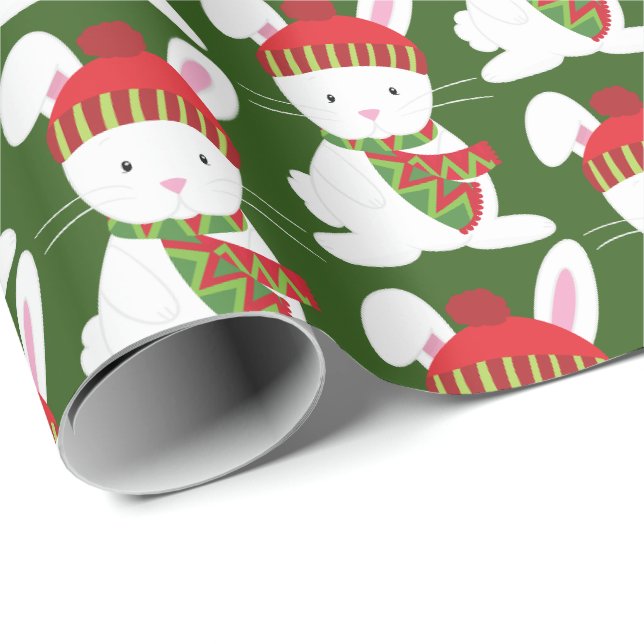 Festive Woodland Christmas bunny party wrap Wrapping Paper (Roll Corner)