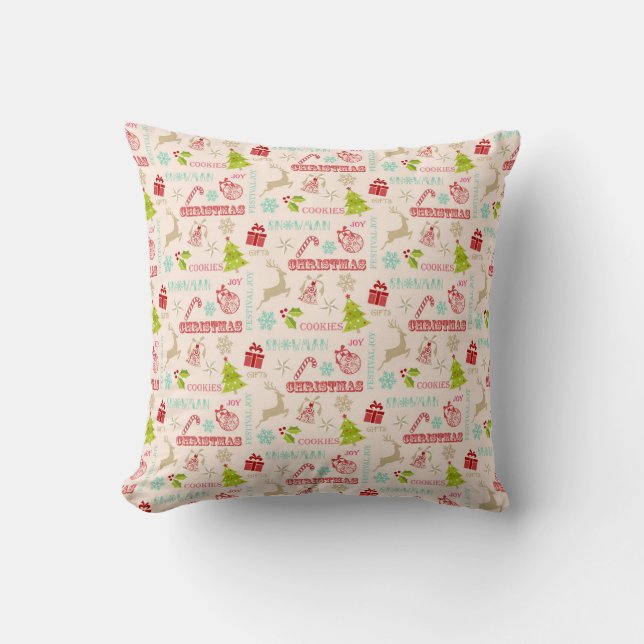 Festive Words & Holiday Cheer Throw Pillow (Front)