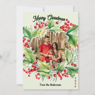 Festive Wreath 3 Photo Christmas Card