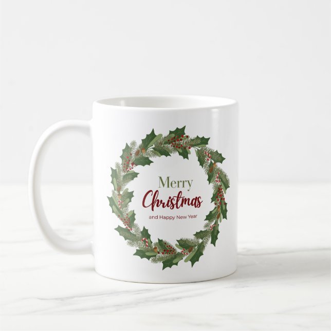 Festive Wreath and Script | Merry Christmas Mug  (Left)