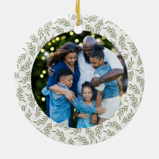 Festive Wreath Custom Family Photo Holiday Ceramic Ornament