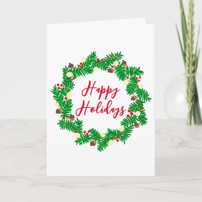 Festive Wreath Happy Holidays Holiday Card (Front)