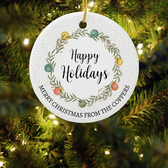 Festive Wreath Happy Holidays Ornament (Creator Uploaded)