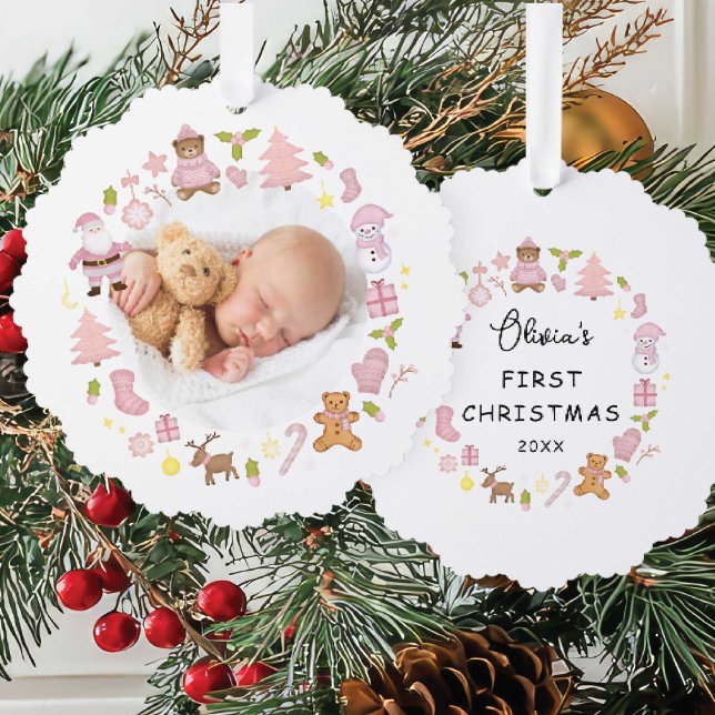 Festive Wreath Photo Christmas Ornament Card (Creator Uploaded)