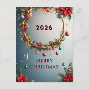 Festive Wreath 🎄✨ Poinsettia Holiday Warm Postcard