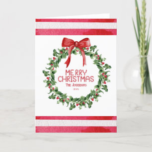 Festive Wreath Red Boq Coquette Festive Christmas Holiday Card
